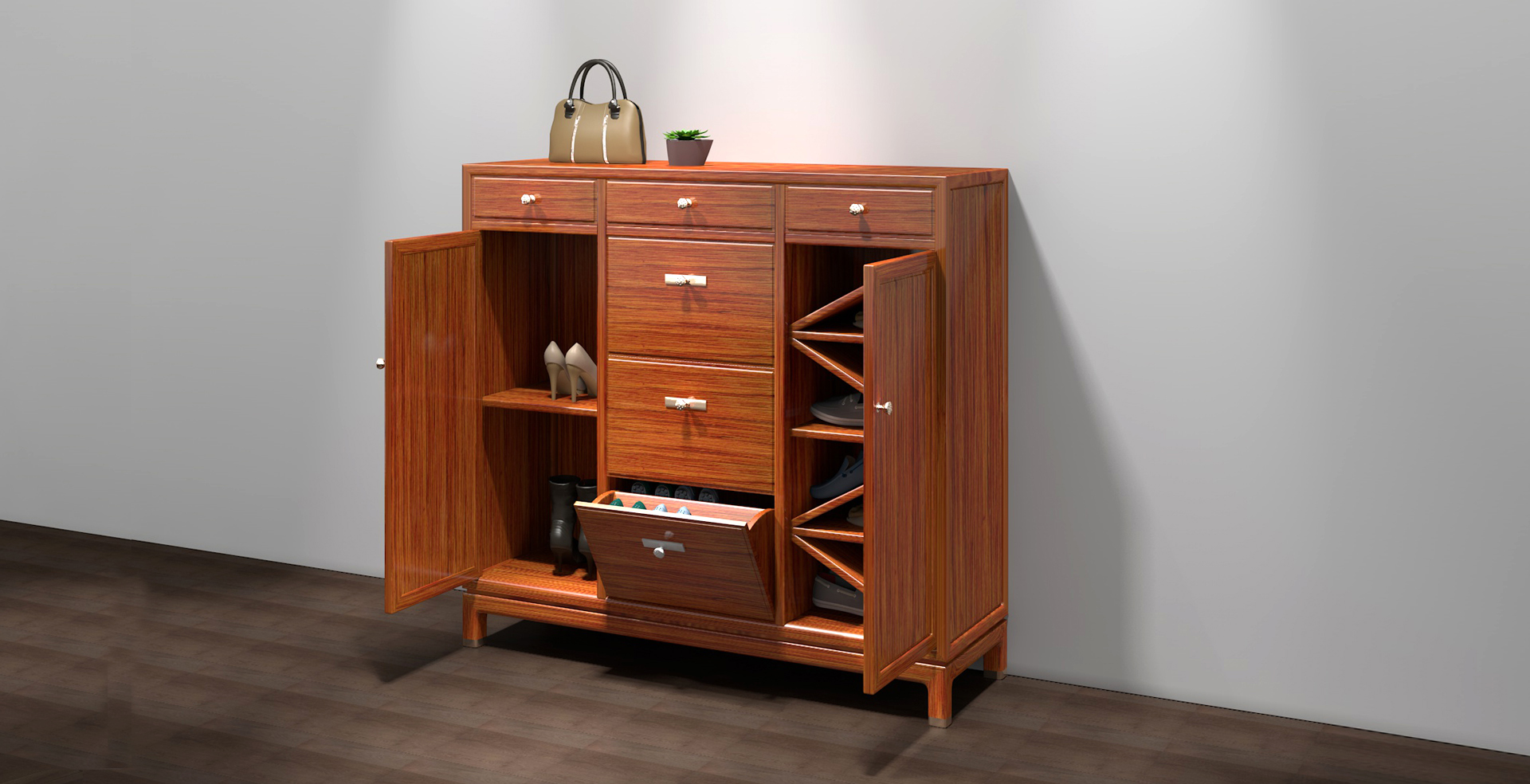 湘梨——从容鞋柜 - 易红堂中式古典家具_湘梨新中式_榆木古典家具